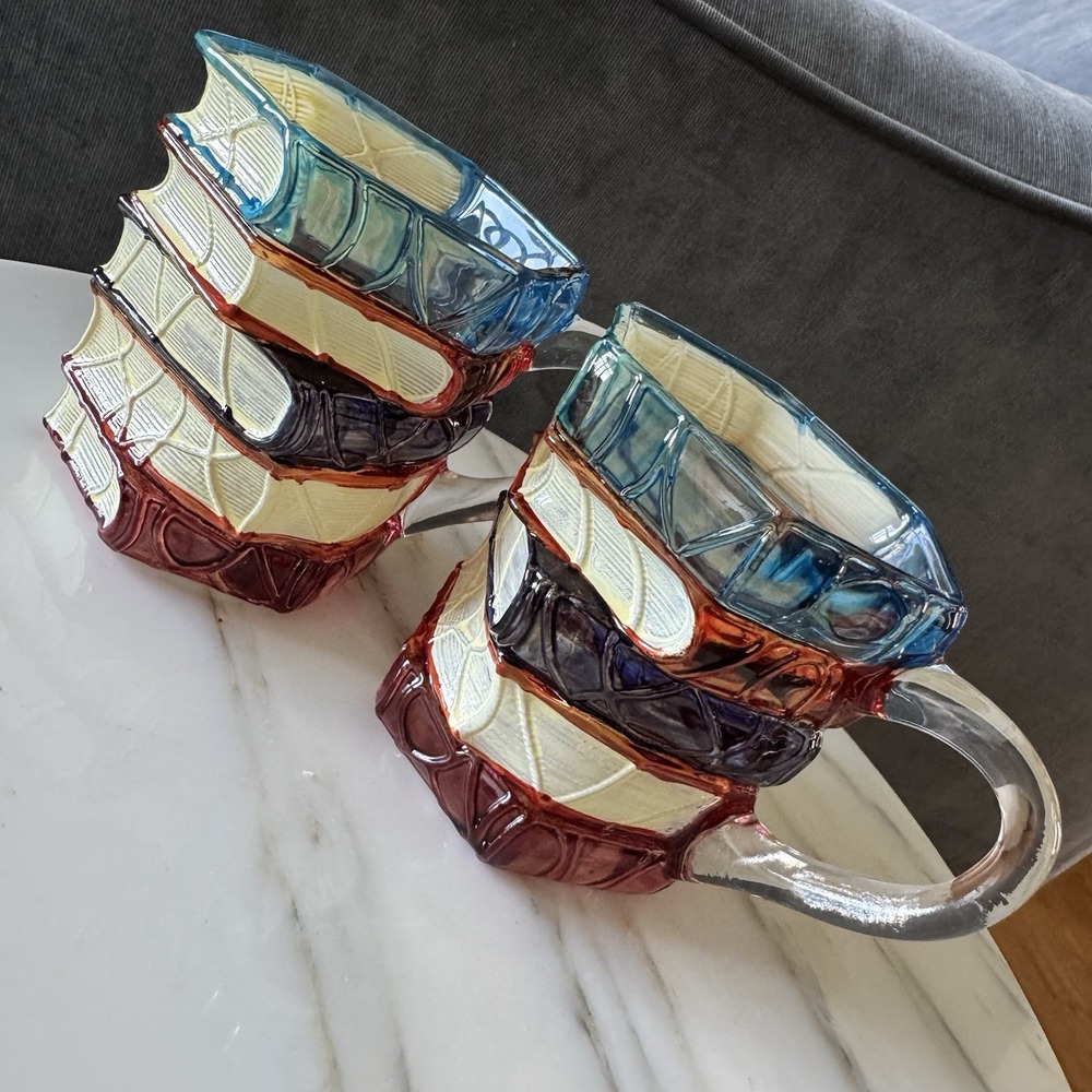 Set of 2 Handcrafted Glass Book Stack Coffee Mugs Colorful Stained Design